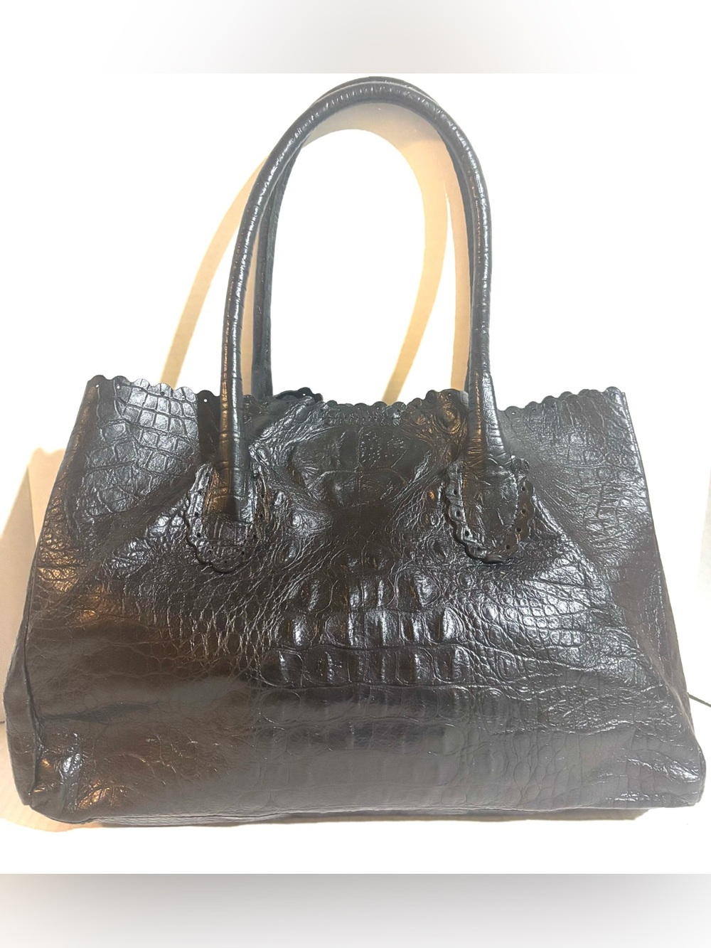 Furla Black Croc-Textured Leather Tote